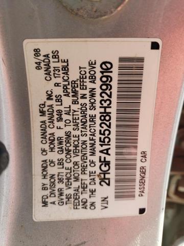 Photo 10 from auction – 2008 HONDA CIVIC LX with VIN 2HGFA15528H329910