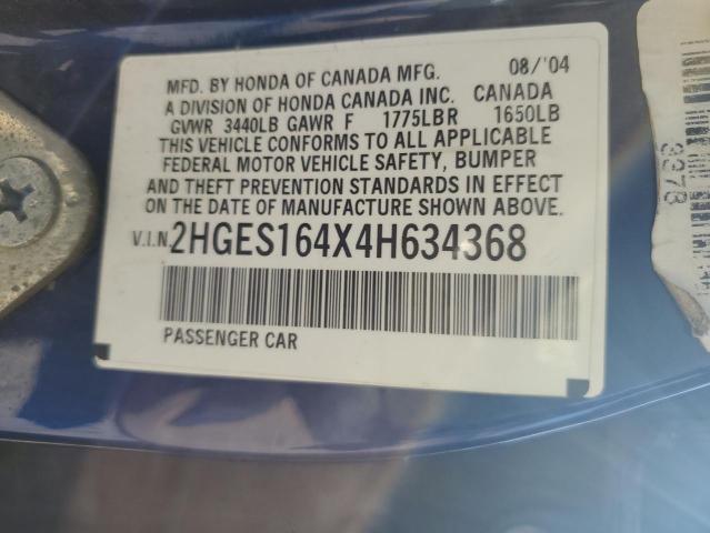 Photo 10 from auction – 2004 HONDA CIVIC DX with VIN 2HGES164X4H634368
