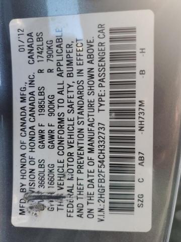 Photo 10 from auction – 2012 HONDA CIVIC LX with VIN 2HGFB2F54CH332737