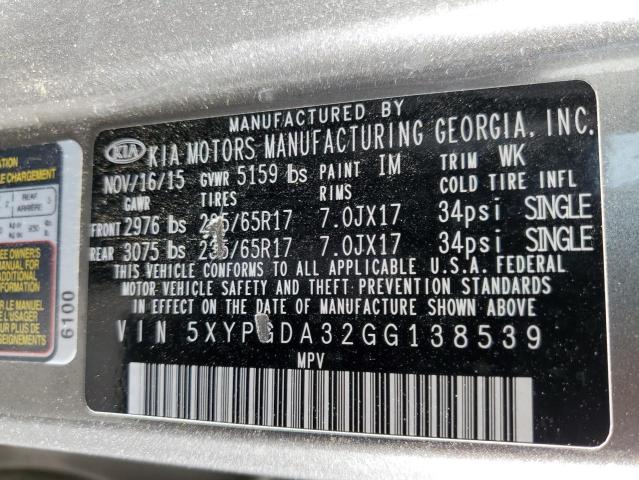 Photo 10 from auction – 2016 KIA SORENTO LX with VIN 5XYPGDA32GG138539