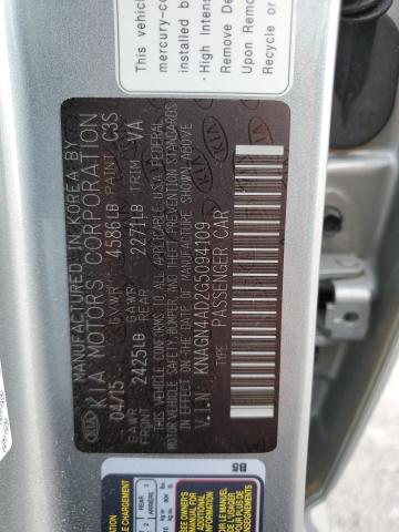 Photo 10 from auction – 2016 KIA OPTIMA HYB with VIN KNAGN4AD2G5094109