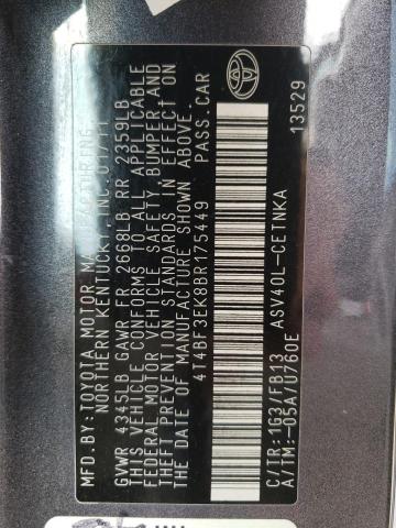 Photo 10 from auction – 2011 TOYOTA CAMRY BASE with VIN 4T4BF3EK8BR175449