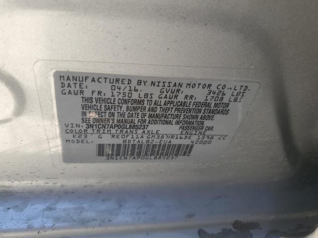 Photo 10 from auction – 2016 NISSAN VERSA S with VIN 3N1CN7AP0GL885237