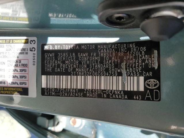 Photo 10 from auction – 2006 TOYOTA COROLLA CE with VIN 2T1BR32E06C694759