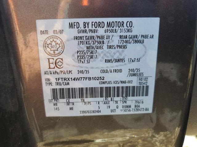 Photo 10 from auction – 2007 FORD F150 with VIN 1FTRX14W77FB10252