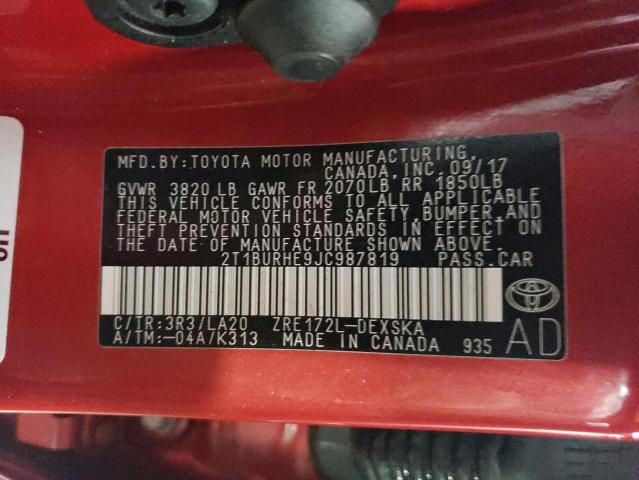 Photo 10 from auction – 2018 TOYOTA COROLLA L with VIN 2T1BURHE9JC987819