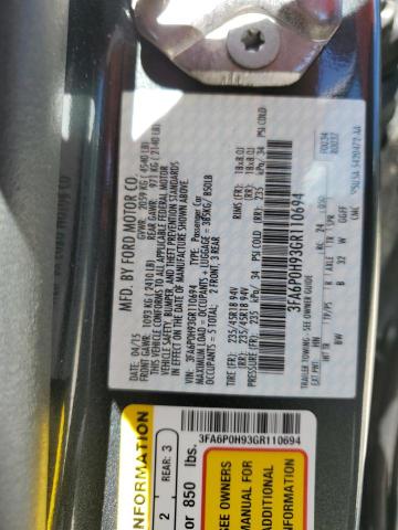 Photo 10 from auction – 2016 FORD FUSION SE with VIN 3FA6P0H93GR110694