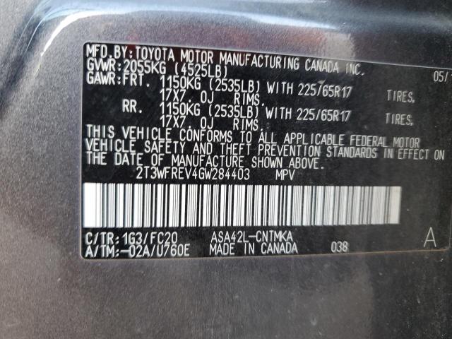 Photo 10 from auction – 2016 TOYOTA RAV4 XLE with VIN 2T3WFREV4GW284403