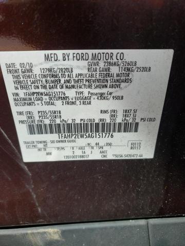 Photo 10 from auction – 2010 FORD TAURUS SEL with VIN 1FAHP2EW5AG151776