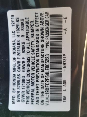 Photo 10 from auction – 2020 HONDA CIVIC LX with VIN 19XFC2F64LE005223