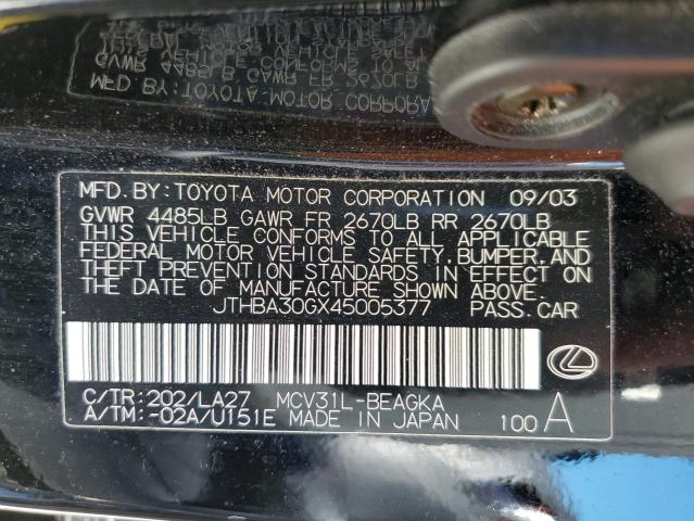 Photo 10 from auction – 2004 LEXUS ES 330 with VIN JTHBA30GX45005377