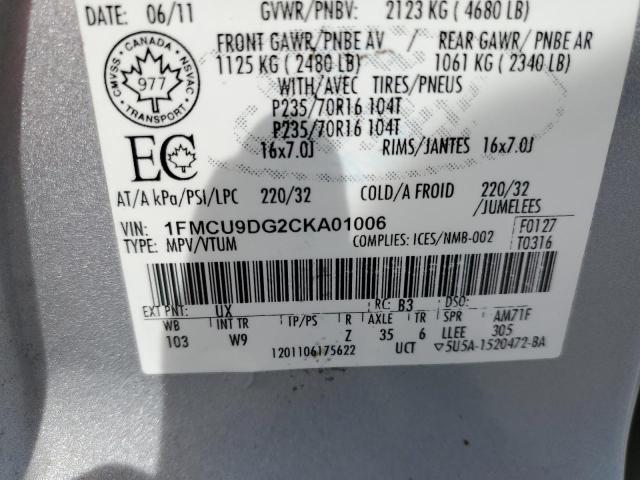 Photo 10 from auction – 2012 FORD ESCAPE XLT with VIN 1FMCU9DG2CKA01006