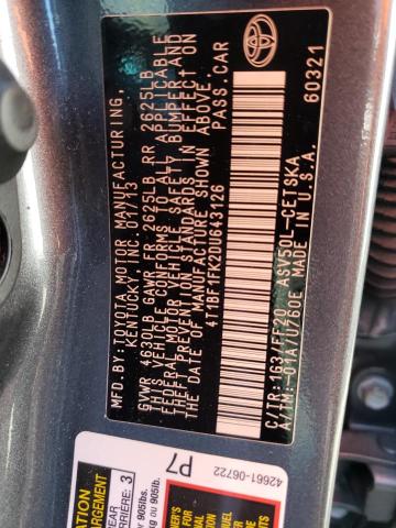 Photo 10 from auction – 2013 TOYOTA CAMRY L with VIN 4T1BF1FK2DU643126