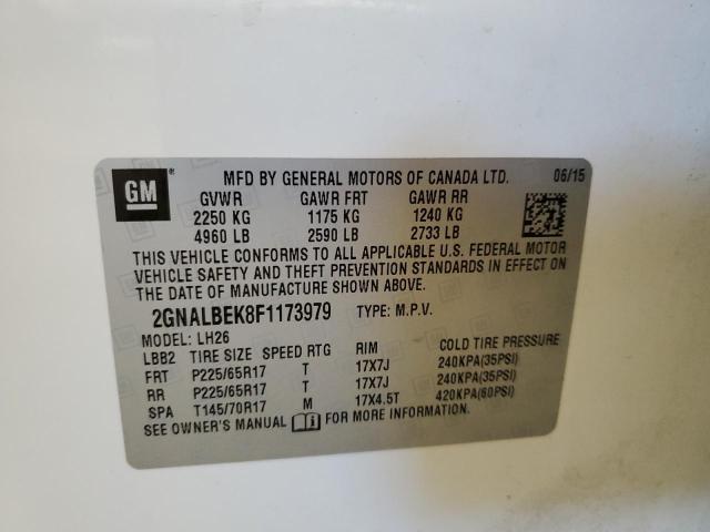 Photo 10 from auction – 2015 CHEVROLET EQUINOX LT with VIN 2GNALBEK8F1173979