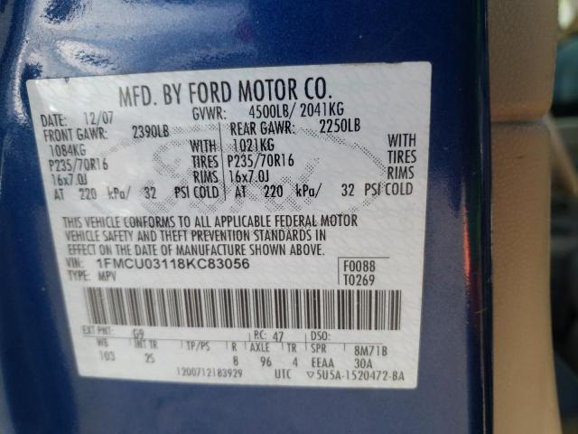 Photo 10 from auction – 2008 FORD ESCAPE XLT with VIN 1FMCU03118KC83056
