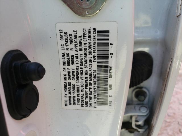 Photo 10 from auction – 2012 HONDA CIVIC LX with VIN 19XFB2F51CE066720