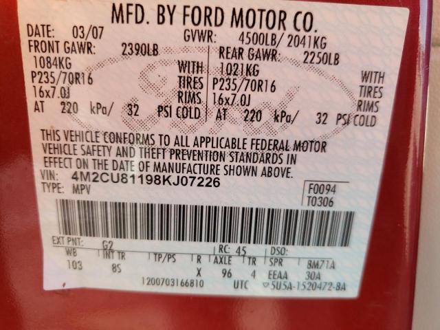 Photo 10 from auction – 2008 MERCURY MARINER with VIN 4M2CU81198KJ07226