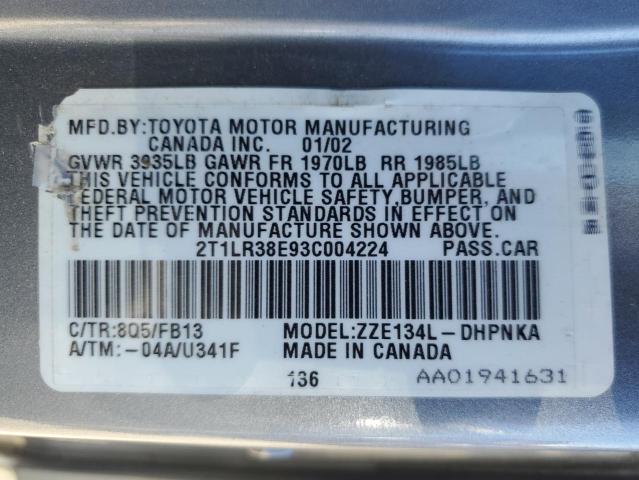 Photo 10 from auction – 2003 TOYOTA COROLLA MA with VIN 2T1LR38E93C004224