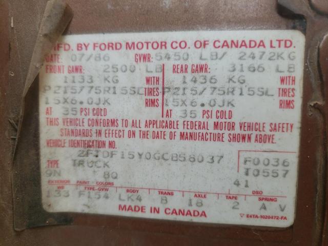 Photo 10 from auction – 1986 FORD F150 with VIN 2FTDF15Y0GCB58037
