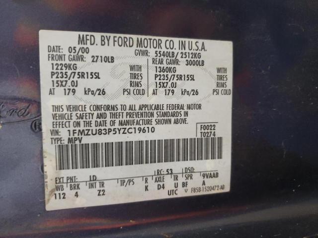 Photo 10 from auction – 2000 FORD EXPLORER X with VIN 1FMZU83P5YZC19610