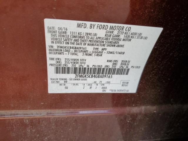 Photo 10 from auction – 2016 FORD FLEX SEL with VIN 2FMGK5C84GBA09165