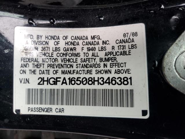 Photo 10 from auction – 2008 HONDA CIVIC LX with VIN 2HGFA16508H346381