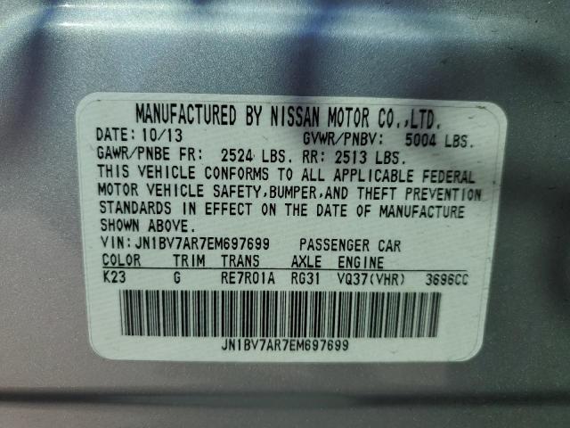 Photo 10 from auction – 2014 INFINITI Q50 BASE with VIN JN1BV7AR7EM697699