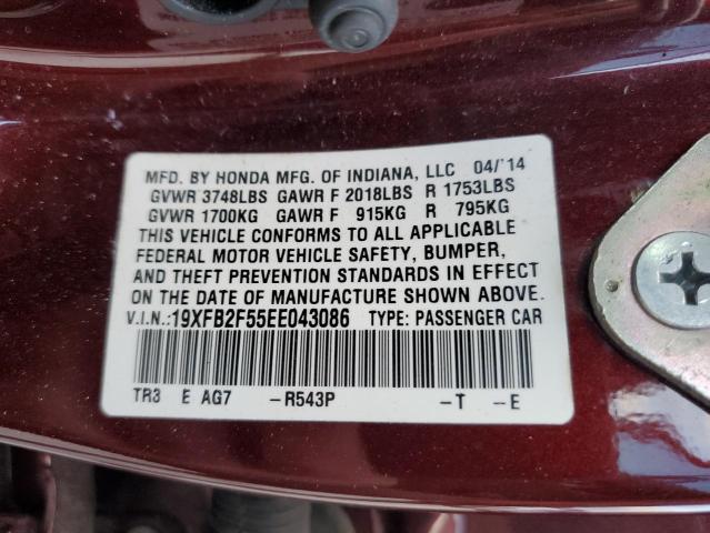 Photo 10 from auction – 2014 HONDA CIVIC LX with VIN 19XFB2F55EE043086