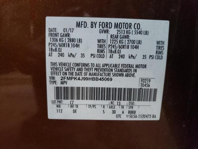 Photo 10 from auction – 2017 FORD EDGE SEL with VIN 2FMPK4J99HBB45069