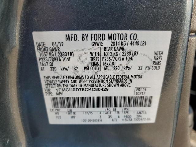 Photo 10 from auction – 2012 FORD ESCAPE XLT with VIN 1FMCU0D75CKC80429