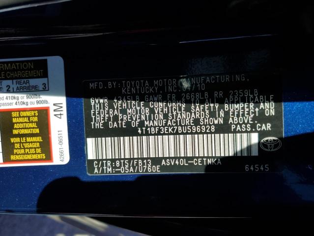 Foto 10 de la subasta – 2011 TOYOTA CAMRY BASE con VIN 4T1BF3EK7BU596928