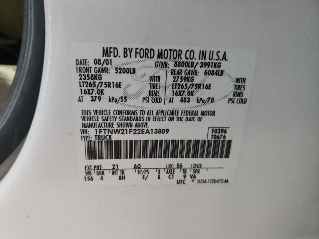 Photo 10 from auction – 2002 FORD F250 SUPER with VIN 1FTNW21F22EA13809