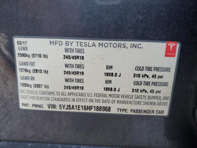 Photo 10 from auction – 2017 TESLA MODEL S with VIN 5YJSA1E16HF188968