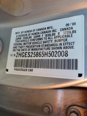 Photo 10 from auction – 2005 HONDA CIVIC EX with VIN 2HGES25865H502008