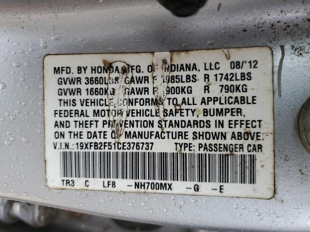 Photo 10 from auction – 2012 HONDA CIVIC LX with VIN 19XFB2F51CE376737