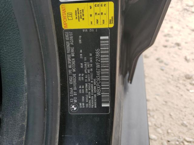 Photo 10 from auction – 2007 BMW X3 3.0SI with VIN WBXPC93467WF27885