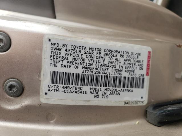Photo 10 from auction – 1998 TOYOTA CAMRY CE with VIN JT2BF22K4W0111086