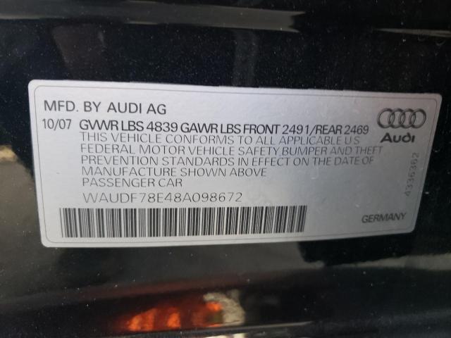 Photo 10 from auction – 2008 AUDI A4 2.0T QU with VIN WAUDF78E48A098672