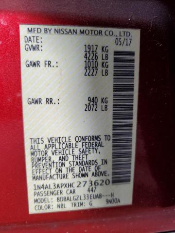Photo 10 from auction – 2017 NISSAN ALTIMA 2.5 with VIN 1N4AL3APXHC273620