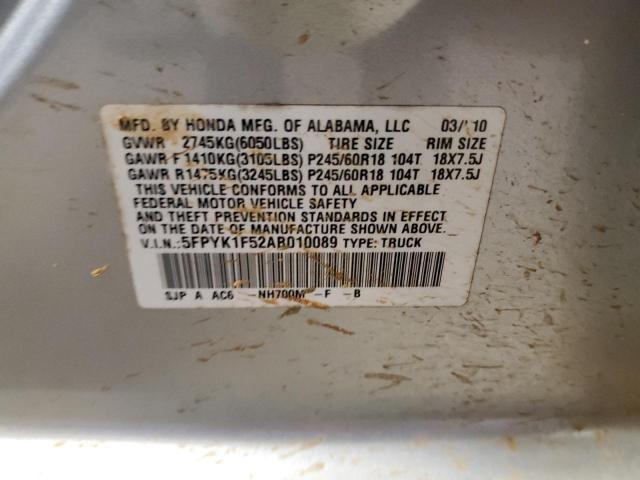 Photo 10 from auction – 2010 HONDA RIDGELINE with VIN 5FPYK1F52AB010089