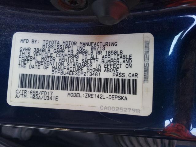 Foto 10 de la subasta – 2013 TOYOTA COROLLA BA con VIN 5YFBU4EE3DP213481