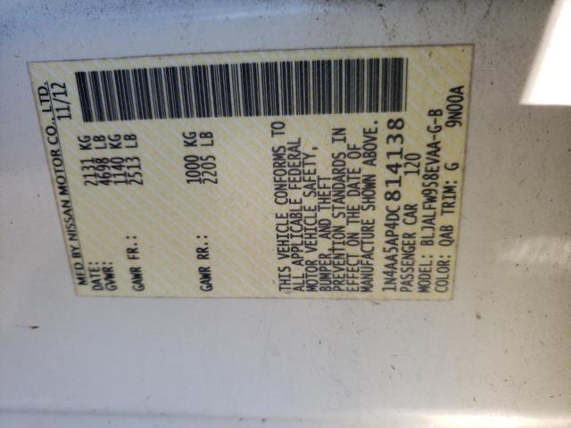 Photo 10 from auction – 2013 NISSAN MAXIMA S with VIN 1N4AA5AP4DC814138