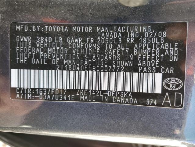 Photo 10 from auction – 2009 TOYOTA COROLLA BA with VIN 2T1BU40E59C007772
