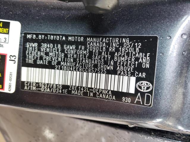 Photo 10 from auction – 2012 TOYOTA COROLA with VIN 2T1BU4EE8CC857525
