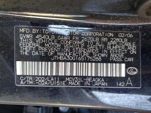 Photo 10 from auction – 2006 LEXUS ES 330 with VIN JTHBA30G165175288