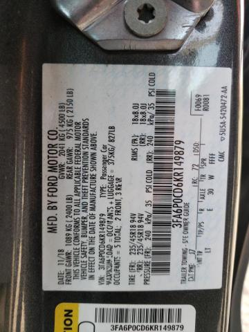 Photo 10 from auction – 2019 FORD FUSION SEL with VIN 3FA6P0CD6KR149879
