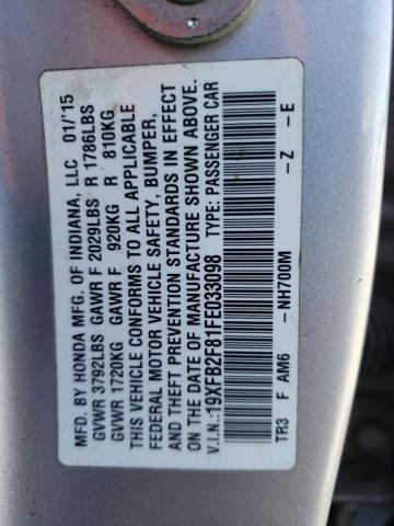 Photo 10 from auction – 2015 HONDA CIVIC EX with VIN 19XFB2F81FE033098