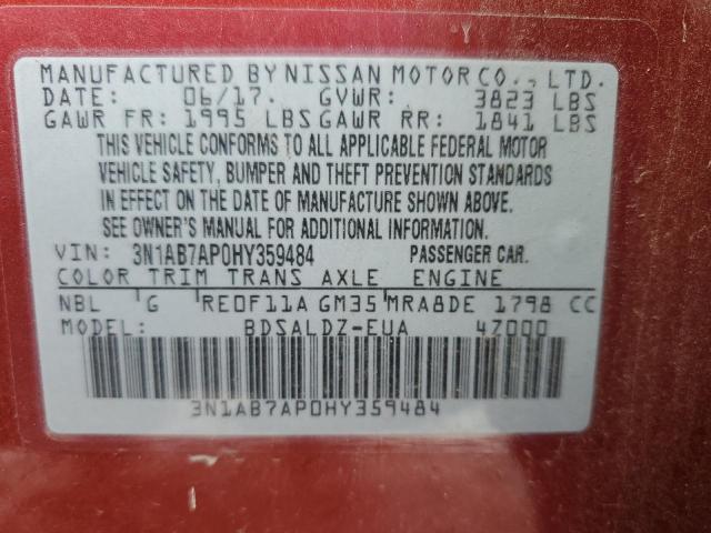 Photo 10 from auction – 2017 NISSAN SENTRA S with VIN 3N1AB7AP0HY359484