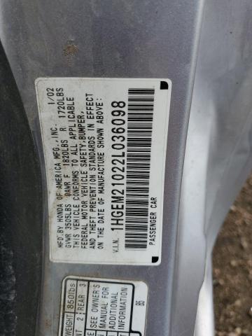 Photo 10 from auction – 2002 HONDA CIVIC EX with VIN 1HGEM21022L036098