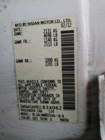 Photo 10 from auction – 2012 NISSAN MAXIMA S with VIN 1N4AA5AP0CC834062